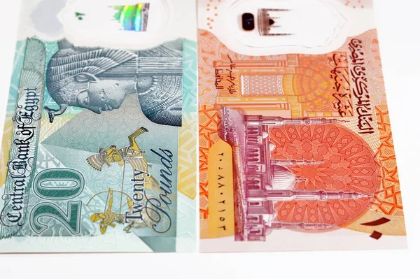 エジプトの新しい高分子マネー紙幣エジプトの20 Egp 20ポンドと10ポンドの特徴モスクの背景にある紙幣モハメド アリとアル ファタハ アレム新しい首都の壮大なモスク — ストック写真
