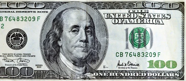 Duży Fragment Awersu 100 Banknotów Sto Dolarów Serii Walut 2001 — Zdjęcie stockowe