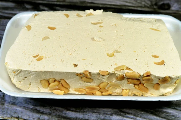 Traditional Tahini Halva Peanuts Halawa Tahiniya Primary Ingredients Confection Sesame — Stock Photo, Image