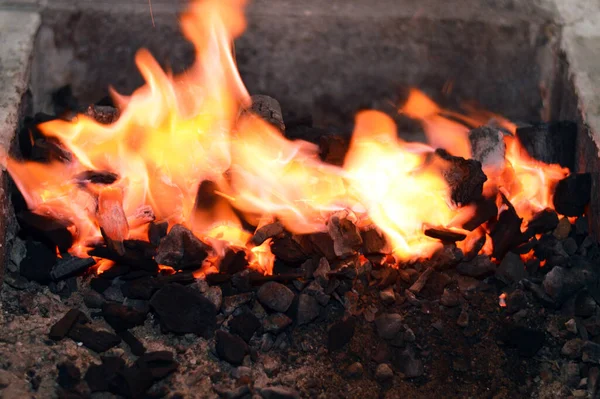 Faszén Tűz Szén Vízforraló Grillezés Általában Használják Grillezés Hús Pácolt — Stock Fotó