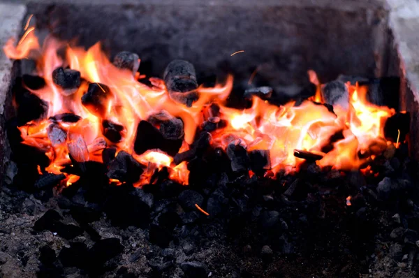 Faszén Tűz Szén Vízforraló Grillezés Általában Használják Grillezés Hús Pácolt — Stock Fotó