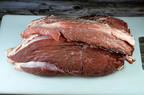 Roh Frisches Rindfleisch Rotes Fleisch Stück Bereit Stücke Geschnitten Werden — Stockfoto