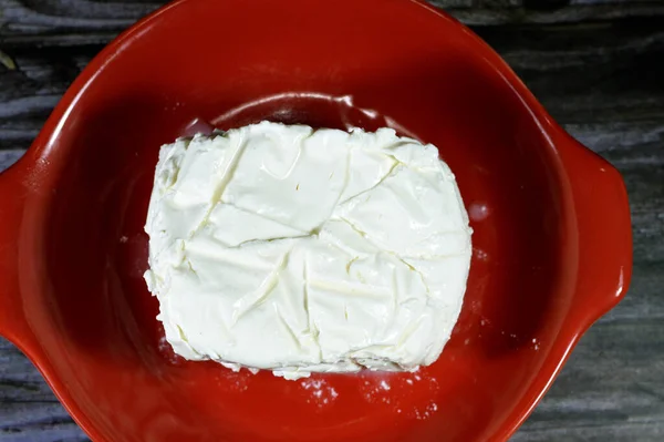 Cubetto Formaggio Bianco Basso Contenuto Sale Tocco Salato Una Varietà — Foto Stock