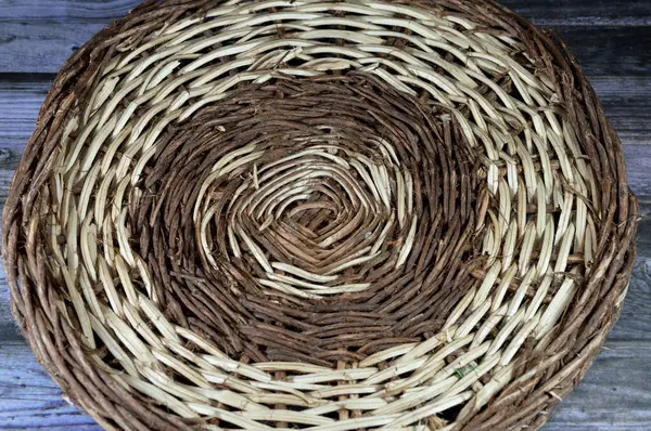 an empty wooden bread basket, decoration basket, Egyptian style basket for bread, fruits and food, selective focus