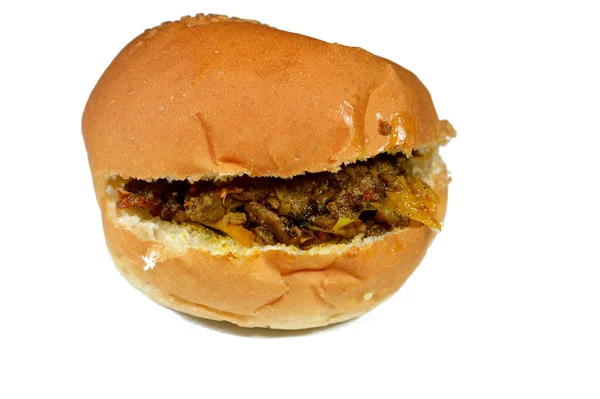 Beef Meat Shawarma Sandwich Sesame Bun Popular Middle Eastern Dish — Stock Photo, Image