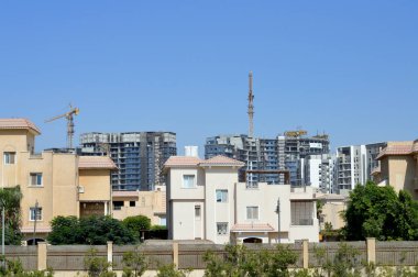 Giza, Mısır, 19 Ağustos 2023: Mısır 'da yeni konut, gayrimenkul gelişimsel konut ve daireler modern proje, Zed Z şehrinin inşaat alanı Şeyh Zayed şehir Giza Orascom CO tarafından
