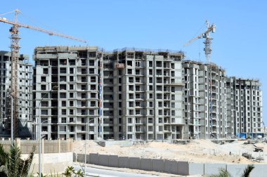 Giza, Mısır, 19 Ağustos 2023: Mısır 'da yeni konut, gayrimenkul gelişimsel konut ve daireler modern proje, Zed Z şehrinin inşaat alanı Şeyh Zayed şehir Giza Orascom CO tarafından