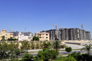 Giza, Mısır, 19 Ağustos 2023: Mısır 'da yeni konut, gayrimenkul gelişimsel konut ve daireler modern proje, Zed Z şehrinin inşaat alanı Şeyh Zayed şehir Giza Orascom CO tarafından