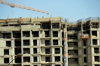 Giza, Mısır, 19 Ağustos 2023: Mısır 'da yeni konut, gayrimenkul gelişimsel konut ve daireler modern proje, Zed Z şehrinin inşaat alanı Şeyh Zayed şehir Giza Orascom CO tarafından