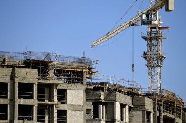 Giza, Mısır, 19 Ağustos 2023: Mısır 'da yeni konut, gayrimenkul gelişimsel konut ve daireler modern proje, Zed Z şehrinin inşaat alanı Şeyh Zayed şehir Giza Orascom CO tarafından