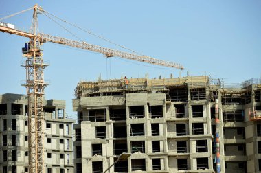 Giza, Mısır, 19 Ağustos 2023: Mısır 'da yeni konut, gayrimenkul gelişimsel konut ve daireler modern proje, Zed Z şehrinin inşaat alanı Şeyh Zayed şehir Giza Orascom CO tarafından