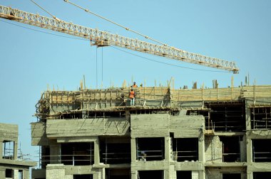 Giza, Mısır, 19 Ağustos 2023: Mısır 'da yeni konut, gayrimenkul gelişimsel konut ve daireler modern proje, Zed Z şehrinin inşaat alanı Şeyh Zayed şehir Giza Orascom CO tarafından