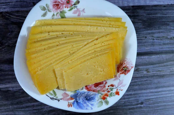Slices Egyptian Rumi Cheese Also Called Gebna Romiya Gebna Turkiya — Stock Photo, Image