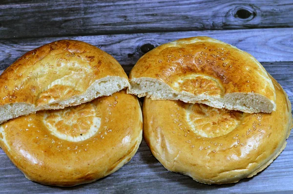 Tandyr Nan Uzbek Bread Type Central Asian Bread Often Decorated — Stock Photo, Image