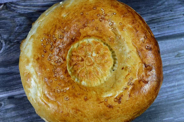 Хлеб Тандыр Нан Ужы Разновидность Среднеазиатского Хлеба Часто Украшаемая Штампованными — стоковое фото