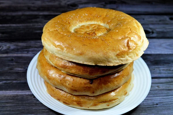 Tandyr Nan Uzbek Bread Type Central Asian Bread Often Decorated — Stock Photo, Image