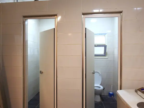Mosque Bathrooms Toilets Ablution Wudu Area Translation Arabic Text Keep — Stock Photo, Image