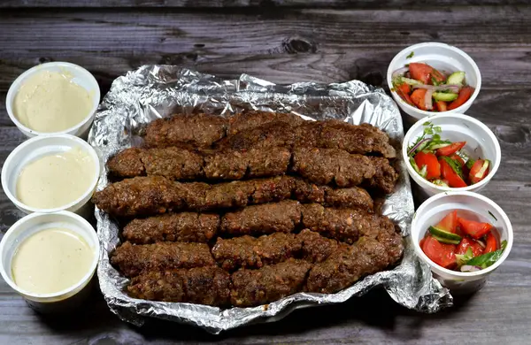 Cuisine Arabe Cuisine Traditionnelle Boeuf Kofta Kebab Tarb Kofta Shish — Photo