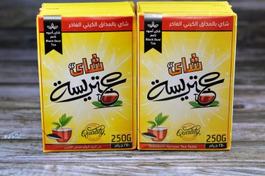 Kahire, Mısır, 26 Eylül 2023: Atresa Attrisa Black Kenya çayı, Kenya, Kenya 'da yetiştirilen büyük bir nakit mahsulü.