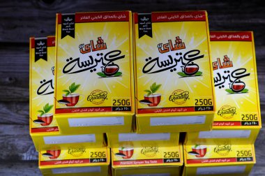 Kahire, Mısır, 26 Eylül 2023: Atresa Attrisa Black Kenya çayı, Kenya, Kenya 'da yetiştirilen büyük bir nakit mahsulü.