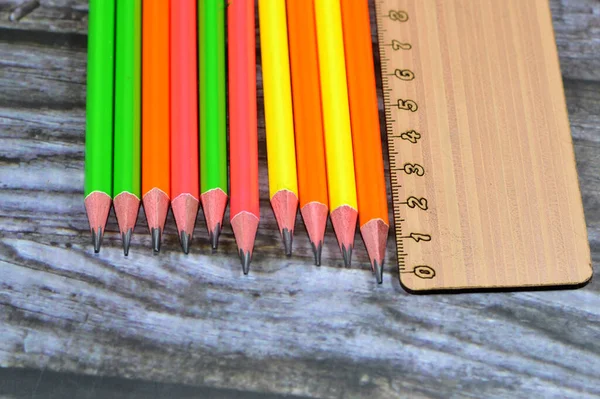 Ruler Rule Line Gauge Length Measurement Row Pencils Pencil Writing — Stock Photo, Image