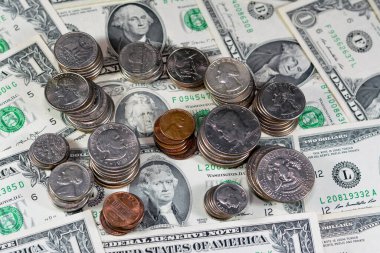 Amerikan dolarları banknotlar ve paralar, antika eski Amerika Birleşik Devletleri para arkaplanı, döviz kuru, ekonomi konsepti, enflasyon krizi farklı dönemler ve dönemler