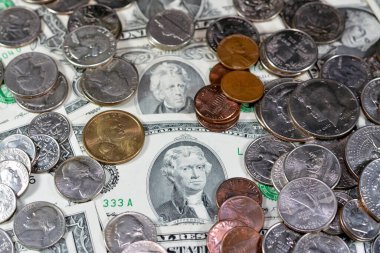 Amerikan dolarları banknotlar ve paralar, antika eski Amerika Birleşik Devletleri para arkaplanı, döviz kuru, ekonomi konsepti, enflasyon krizi farklı dönemler ve dönemler