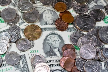 Amerikan dolarları banknotlar ve paralar, antika eski Amerika Birleşik Devletleri para arkaplanı, döviz kuru, ekonomi konsepti, enflasyon krizi farklı dönemler ve dönemler