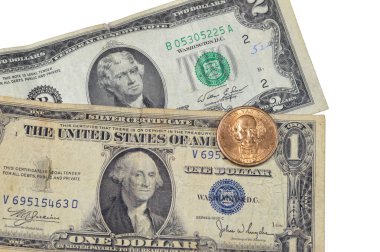 George Washington 'la birlikte 1935 Amerikan doları serisinin antika eski Amerikan parası, 1976 Thomas Jefferson, Martin Van Buren' in 1 dolarlık hatırası, özgürlük heykeli.