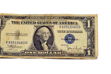 Bir dolarlık banknot serisi 1935 'in Obverse tarafında Başkan George Washington' ın portresi, eski Amerikan para banknotu, klasik retro, Amerika Birleşik Devletleri, seçici odaklı