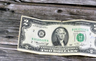 2 dolarlık banknot serisinin Obverse tarafı 1976 'da Başkan Thomas Jefferson' ın portresi, eski Amerikan para banknotu, klasik retro, Amerika Birleşik Devletleri, seçici odak noktası