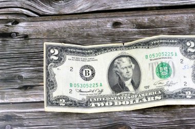 2 dolarlık banknot serisinin Obverse tarafı 1976 'da Başkan Thomas Jefferson' ın portresi, eski Amerikan para banknotu, klasik retro, Amerika Birleşik Devletleri, seçici odak noktası