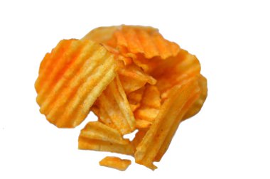 Limonlu kişniş patates cipsi, elle seçilmiş ve hazırlanmış patatesler, limon ve kişniş aromalı bol yağda kızartılmış patatesler, seçici odaklanma.
