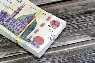 Mısır Yığını ve Yığını para binlerce Pound para banknotları 200 EGP LE, Mısır para döviz kuru ve ekonomi durumu, para kavramı, enflasyon krizi, para birimi ve yatırım banknotları