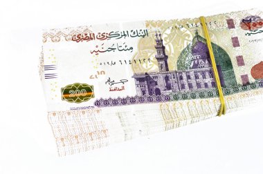 Mısır Yığını ve Yığını para binlerce Pound para banknotları 200 EGP LE, Mısır para döviz kuru ve ekonomi durumu, para kavramı, enflasyon krizi, para birimi ve yatırım banknotları