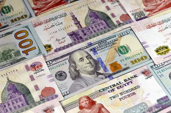 100 Dolar Amerikan Doları 200 Egp Banknotları Mısır Amerika Birleşik Stok Fotoğraf