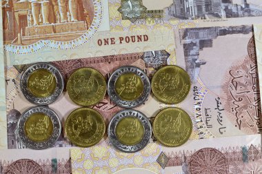 Mısır poundu 1 LE EGP ve 50 piaster sikkesi, hatıra sayısı, Ekim Zaferi Altın Jübile 'de 50 yıl, gemide bayrak taşıyan askerler, Mısır' ın parasıyla Ekim zafere ulaşan Mısır parası