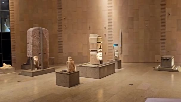エジプト 2024 ギザのピラミッド複合体の近く エジプトのギザで建設中の考古学博物館Gemの内装 古代エジプトのギザ博物館 — ストック動画