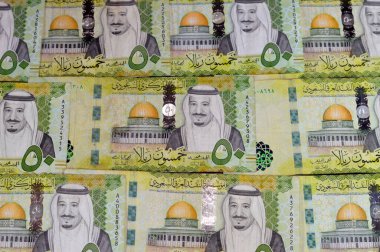50 fifty Saudi riyals banknote features the dome of the rock in Jerusalem and portrait of king Salman Bin AbdelAziz Al Saud and Al Aqsa mosque in Jerusalem, Saudi Arabia currency, selective focus clipart