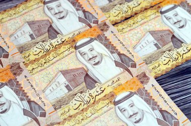 Suudi Arabistan 10 SAR nakit para banknotu Kral Abdullah Bin AbdulAziz Al Suud, Murabba Sarayı ve Kral AbdulAziz Financial District in Al Aqeeq area of Riyad