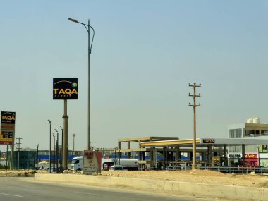 Giza, Mısır, 17 Mayıs 2024: Taqa benzin ve petrol istasyonu, TAQA Arabistan GENCO, NVGC, Repco, Trans Gas, QGG ve Global Energy, Taqa Petroleum, benzin istasyonu satın alan bir holding olarak kuruldu
