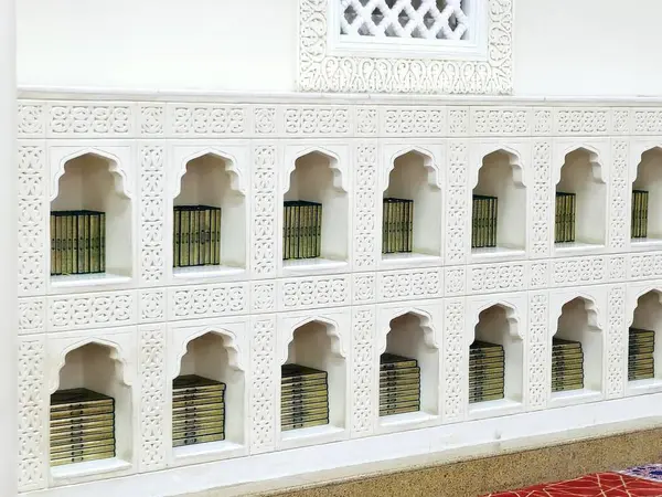 stock image Quran books inside The Masjid Al Qiblatayn Mosque of the Two Qiblas, contained two mihrabs (niches indicating the qibla) in different directions, Qibla changed from Aqsa to Kaaba