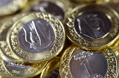 1 Suudi Arabistan Riyal madeni para biriminde Kral Salman Bin AbdulAziz, Çiçek süsleme, Suudi Arabistan krallığı para, büyüme, enflasyon konsepti içinde Çoklu Silah Paltosu ile yer alır.