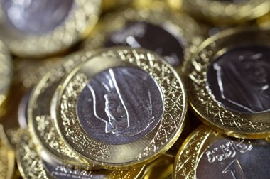 1 Suudi Arabistan Riyal madeni para biriminde Kral Salman Bin AbdulAziz, Çiçek süsleme, Suudi Arabistan krallığı para, büyüme, enflasyon konsepti içinde Çoklu Silah Paltosu ile yer alır.