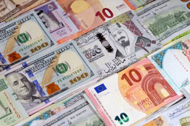 Amerikan dolarlarının geçmişi, Avro TL banknotları ve Suudi Arabistan riyalleri SAR, para döviz kuru, büyüme, enflasyon, ekonomi, petrol fiyatı ve değer kavramları, çeşitli para birimleri