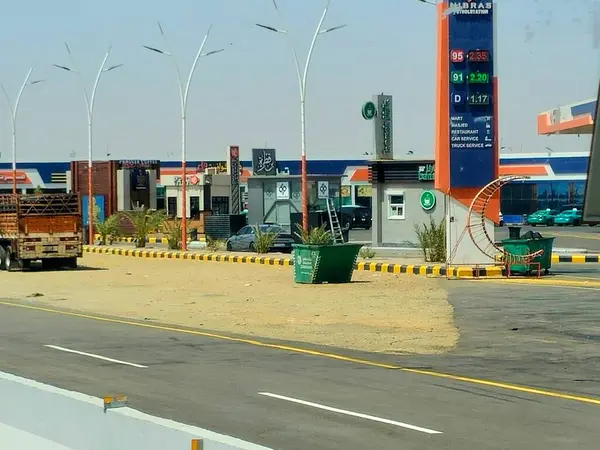 stock image Makkah Madinah road, Saudi Arabia, June 25 2024: Nibras petrol fuel gas station, petrol fuel price concept, Saudi Arabia gas and oil price, inflation and growth, and petrol products market