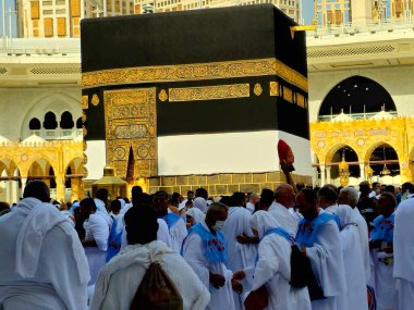 Mecca, Saudi Arabia, June 12 2024: Mataf of the Grand Mosque, which is the marble area surrounding Al Kaaba Al Musharrafa, Muslims perform their circumambulation (Tawaf) around the sacred Kaaba clipart