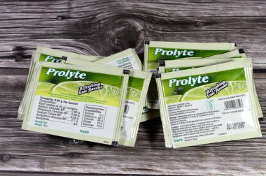 Cairo, Egypt. October 4 2024: Prolyte Sachets refreshing lime flavour, for treatment, prevention of dehydration and hyponatremia caused by any reason like diarrhea or excessive sweating due to heat clipart