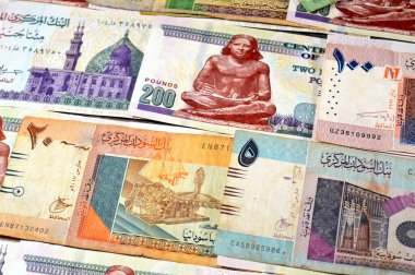 Sudan 'da nakit para banknotları, banknotlar, yığınlar ve Mısır' da yığınlar halinde para 200 EGP LE banknotları, Mısır para döviz kuru, ekonomi durumu, para kavramı