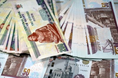 Mısır parası, binlerce sterlin banknotlar 200 ve 50 EGP LE, Mısır para döviz kuru ve ekonomi durumu, para konsepti, enflasyon krizi, para birimi ve yatırım